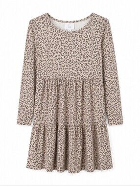 Old Navy Leopard Animal Print Tiered Long Sleeve Ruffle Swing Babydoll Dress